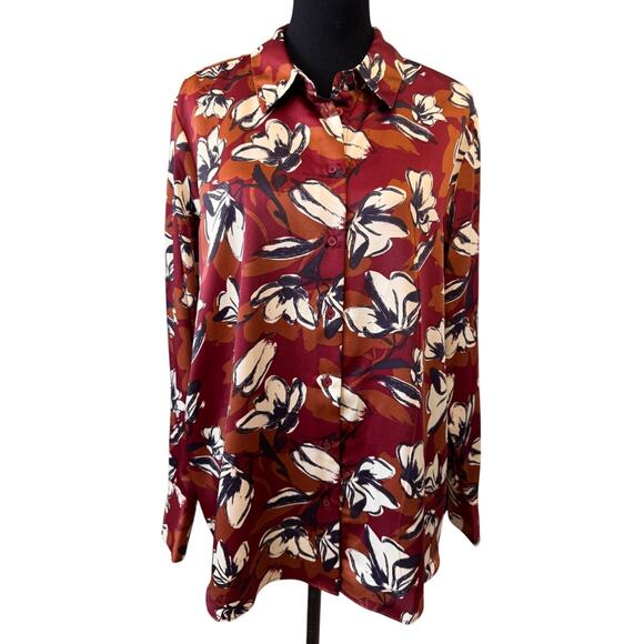 Nordstrom Tops - New NORDSTROM RACK Women's Red Floral Casual Button Front Shirt Size XL